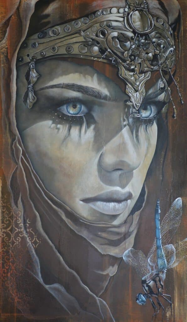 portrait femme regard intense voile
